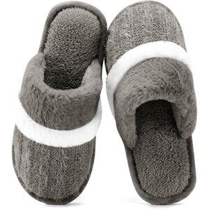 🆕Women's Grey Cozy Comfy Memory Foam Slippers Slip-On Indoor House Shoes